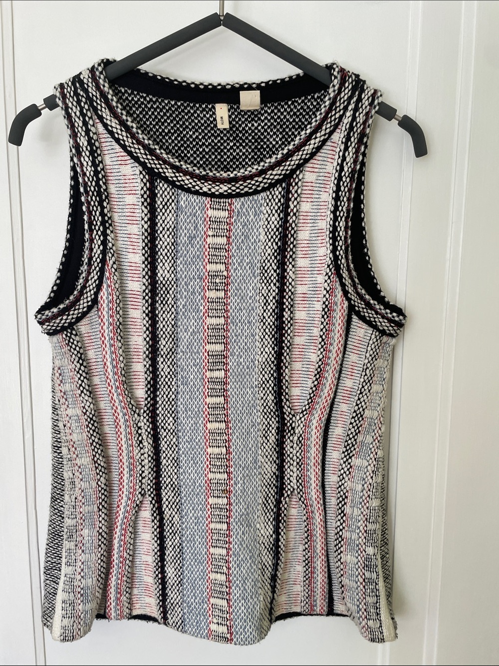 Anthropologie Moth Black, White, Blue & Red Striped Knit Vest